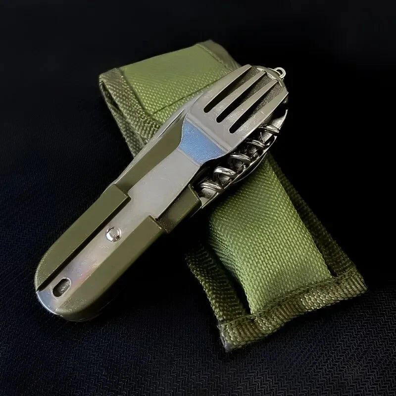 7-in-1 Foldable Camping Cutlery Set — Stainless Steel Outdoor Tableware