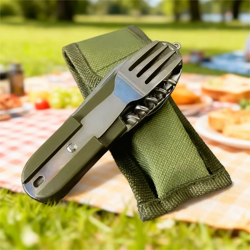 7-in-1 Foldable Camping Cutlery Set — Stainless Steel Outdoor Tableware
