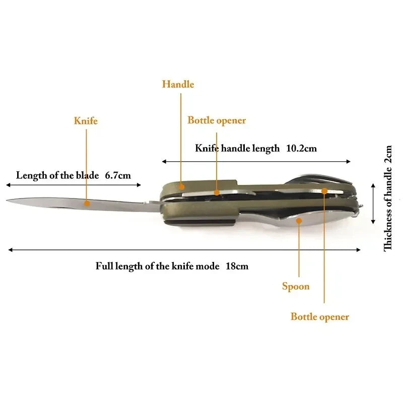 7-in-1 Foldable Camping Cutlery Set — Stainless Steel Outdoor Tableware