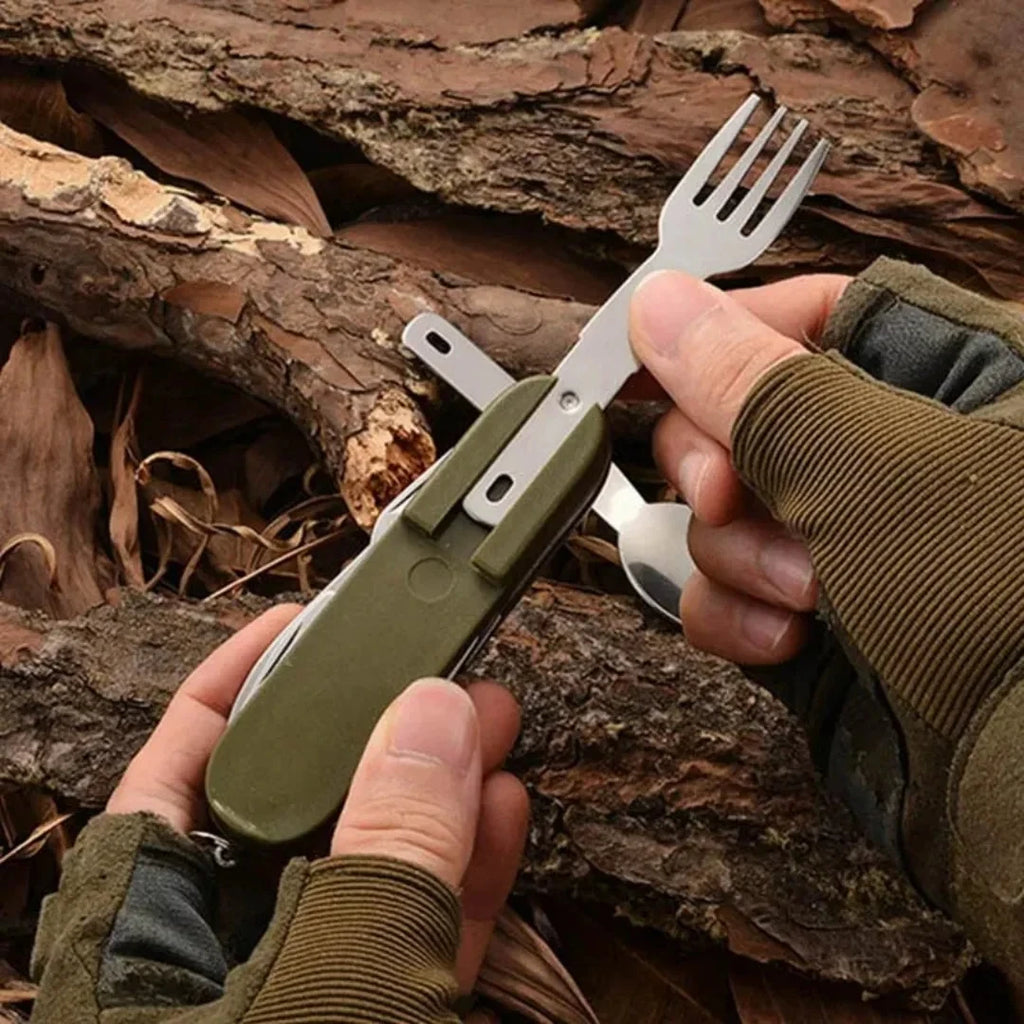7-in-1 Foldable Camping Cutlery Set — Stainless Steel Outdoor Tableware