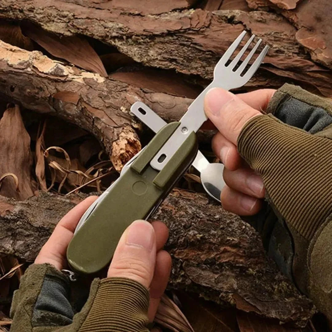 7-in-1 Foldable Camping Cutlery Set — Stainless Steel Outdoor Tableware
