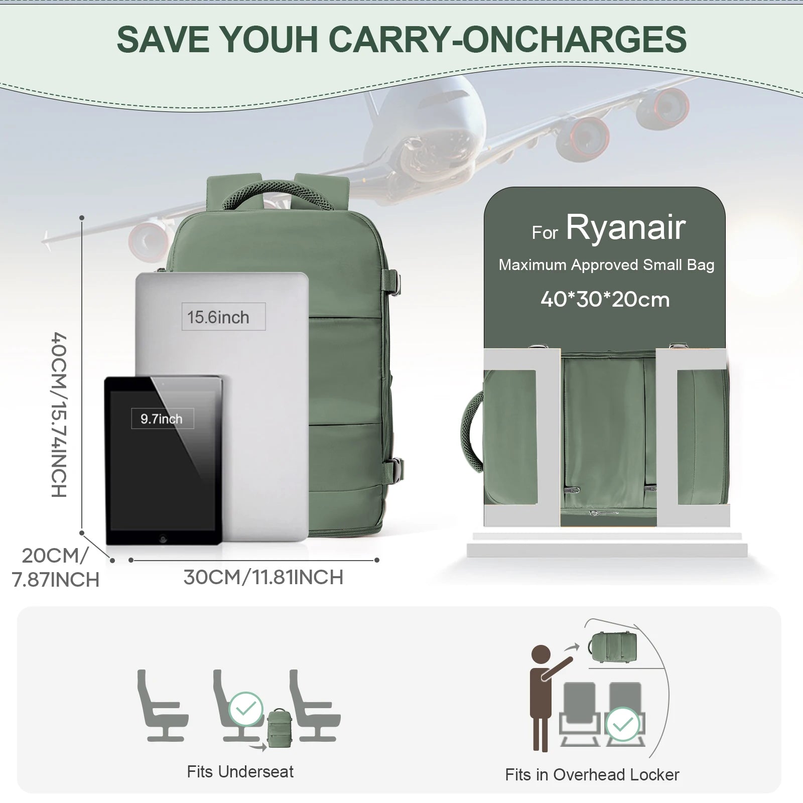 Carry-On Travel Backpack — 40×20×30cm Cabin-Size Laptop & Commuter Bag