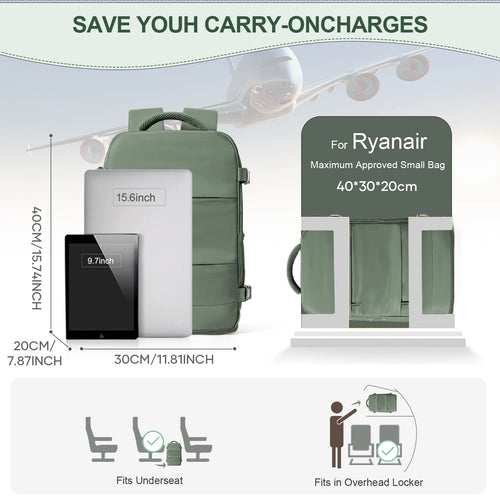 Carry-On Travel Backpack — 40×20×30cm Cabin-Size Laptop & Commuter Bag