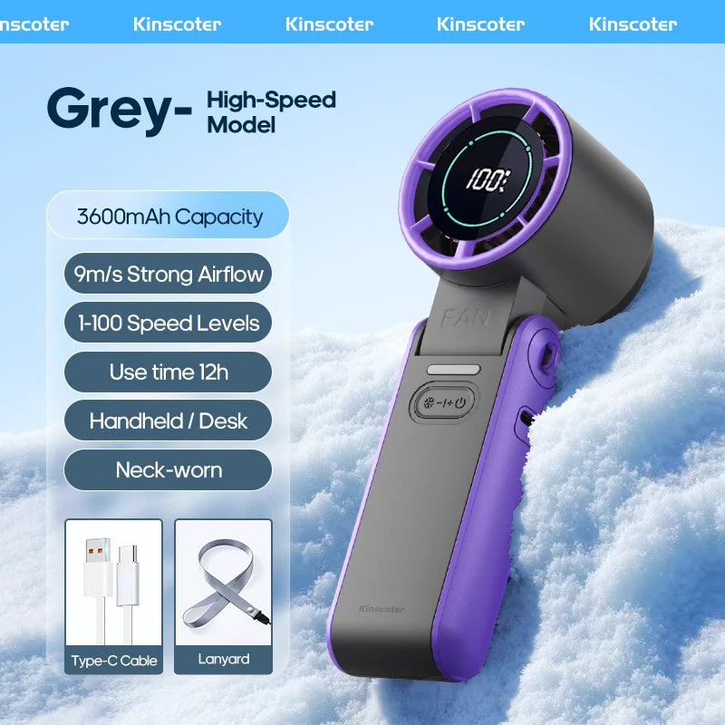 Turbo Handheld Fan — 3600mAh Rechargeable 100-Speed Foldable