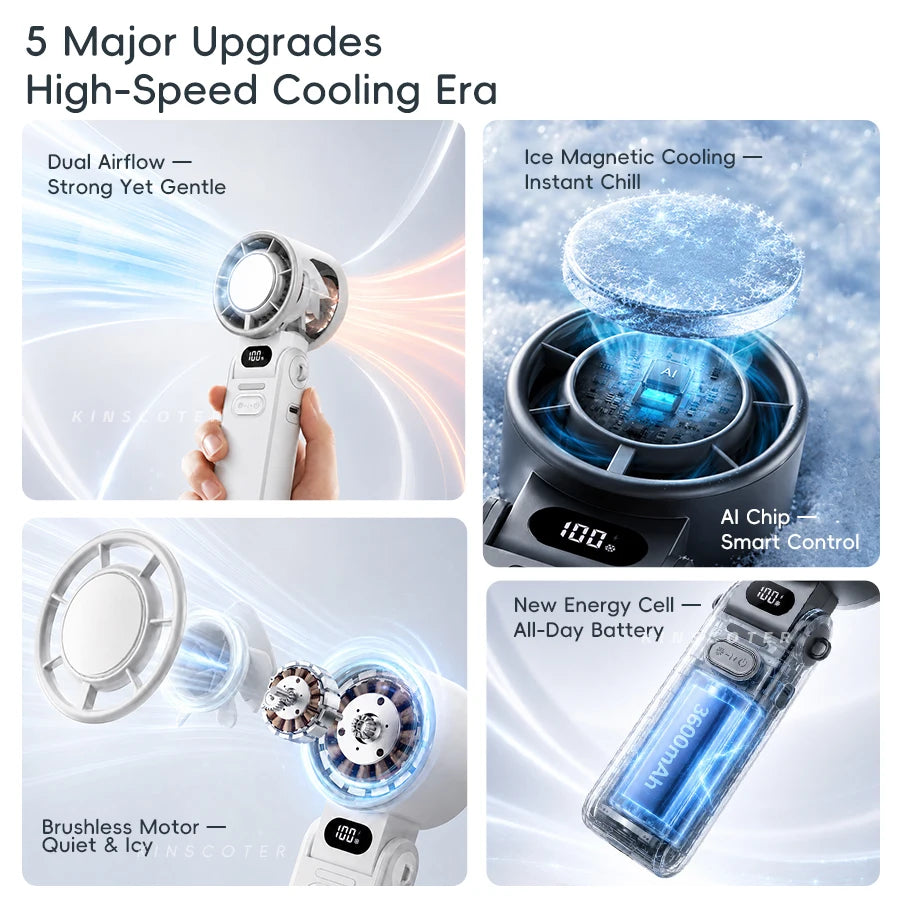 Turbo Handheld Fan — 3600mAh Rechargeable 100-Speed Foldable