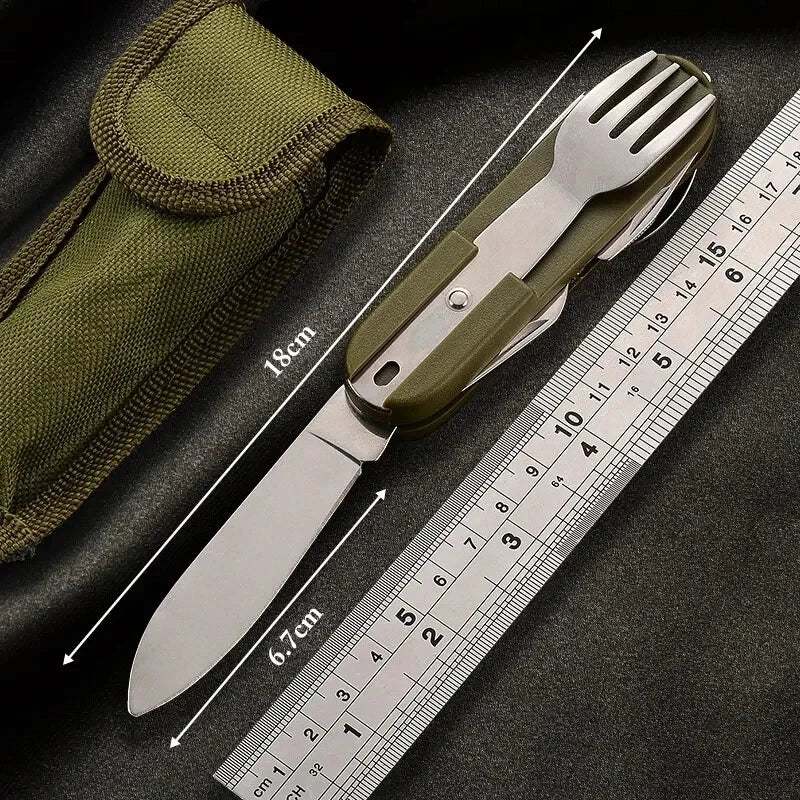 7-in-1 Foldable Camping Cutlery Set — Stainless Steel Outdoor Tableware