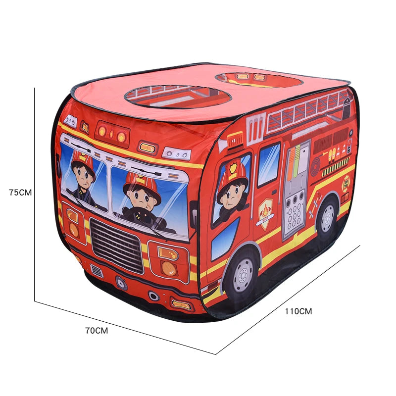 Kids Fire Truck Play Tent — Indoor & Outdoor Playhouse with Sunroof