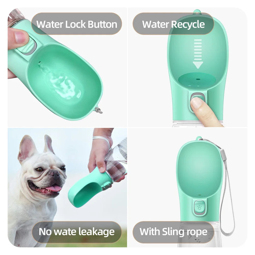 Leakproof Dog Water Bottle — Built-In Bowl for Walks