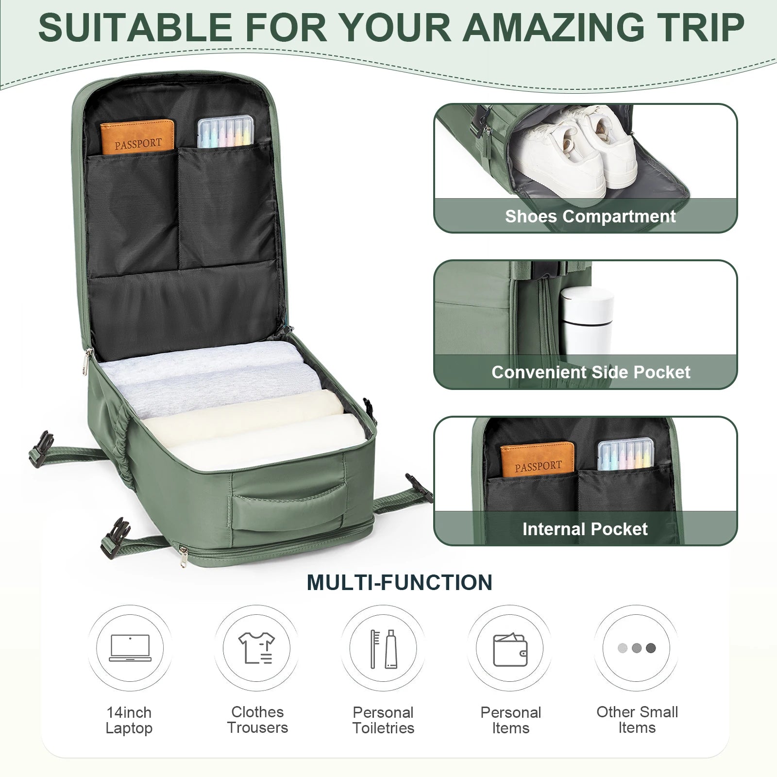 Carry-On Travel Backpack — 40×20×30cm Cabin-Size Laptop & Commuter Bag