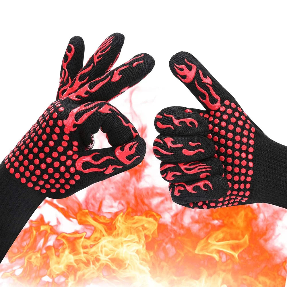 Heat-Resistant BBQ Grill Gloves — Fireproof Non-Slip 500–800°C