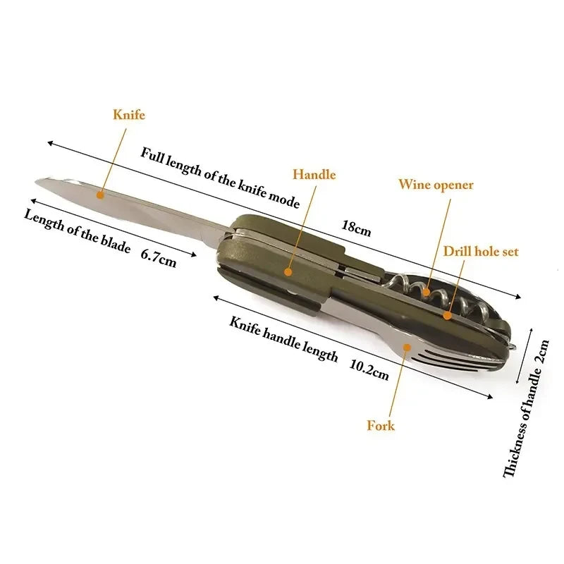 7-in-1 Foldable Camping Cutlery Set — Stainless Steel Outdoor Tableware