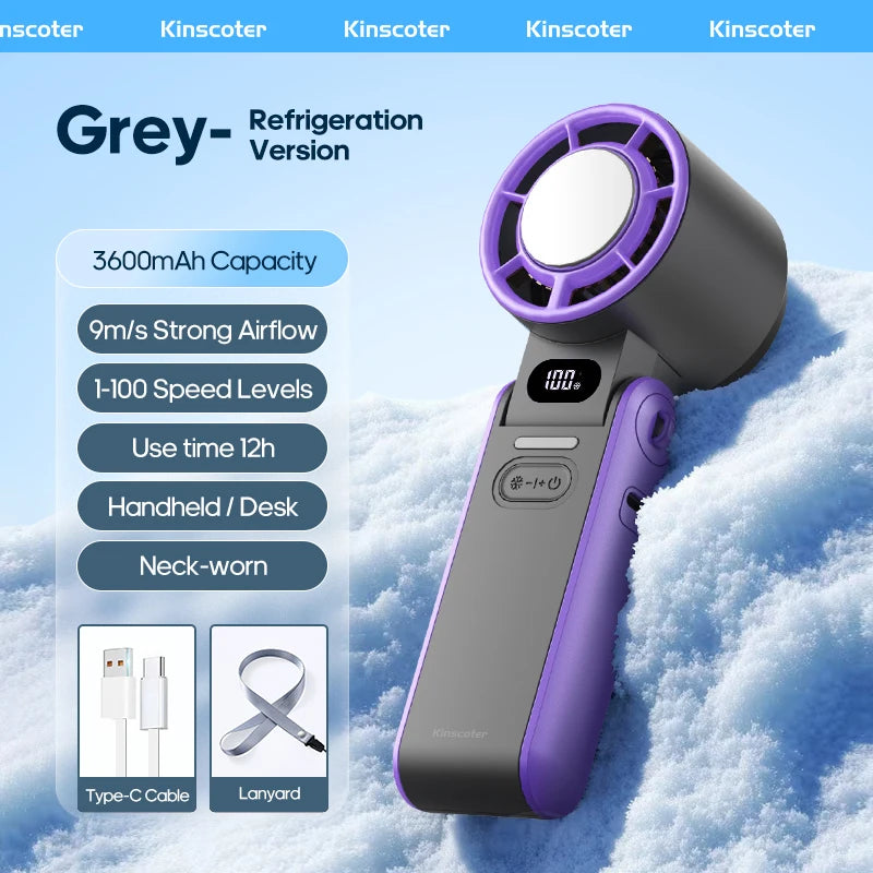 Turbo Handheld Fan — 3600mAh Rechargeable 100-Speed Foldable