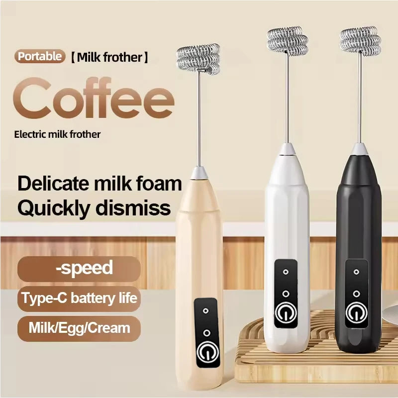Electric Milk Frother — 3-Speed USB Handheld Foam Maker