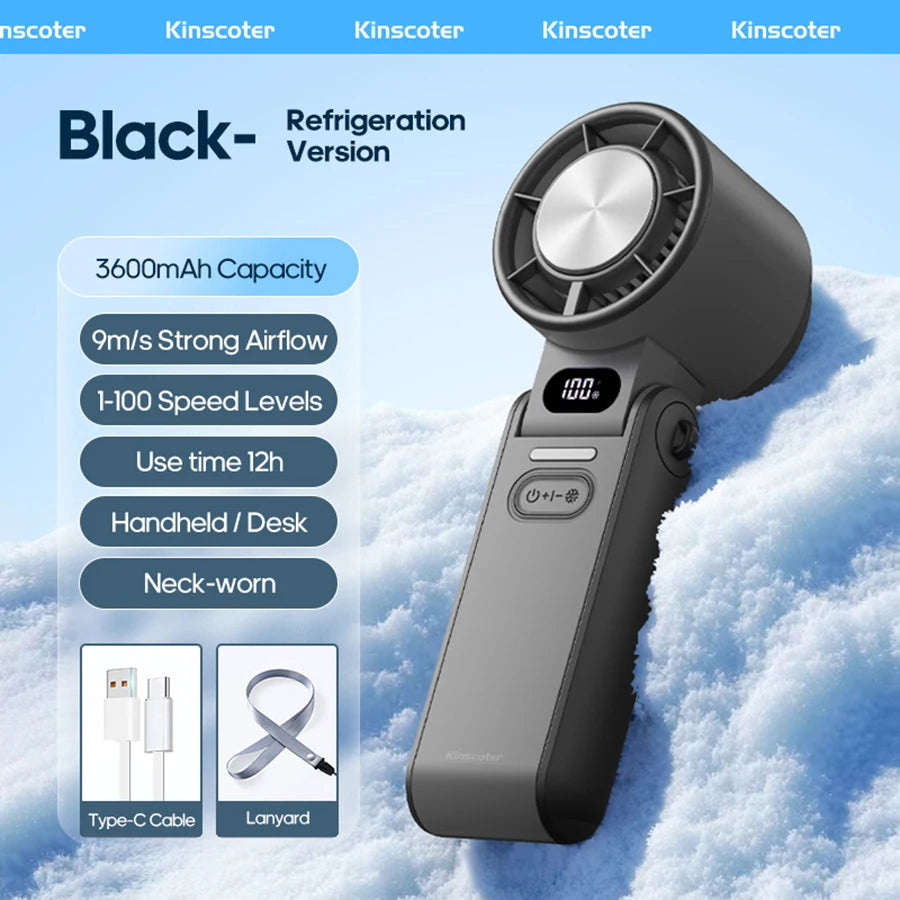 Turbo Handheld Fan — 3600mAh Rechargeable 100-Speed Foldable