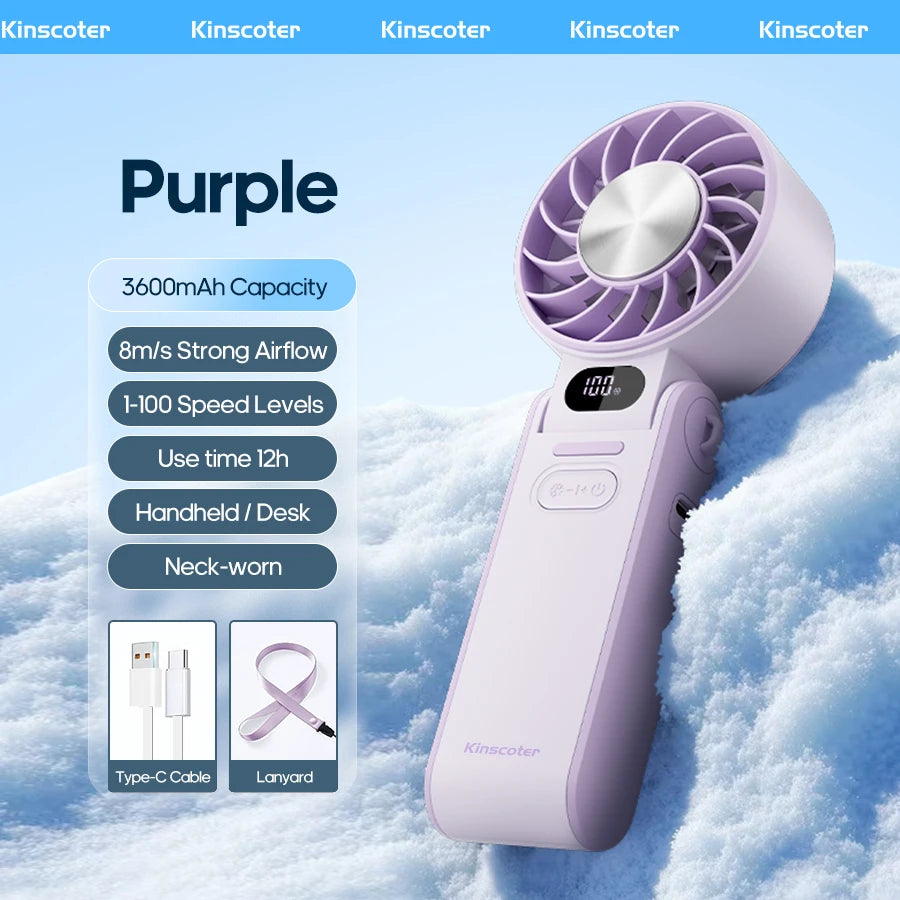 Turbo Handheld Fan — 3600mAh Rechargeable 100-Speed Foldable