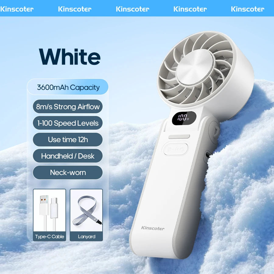 Turbo Handheld Fan — 3600mAh Rechargeable 100-Speed Foldable