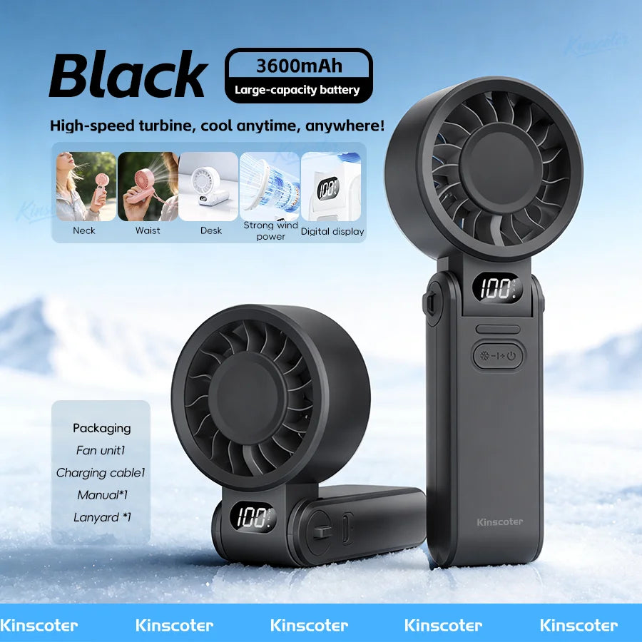 Turbo Handheld Fan — 3600mAh Rechargeable 100-Speed Foldable