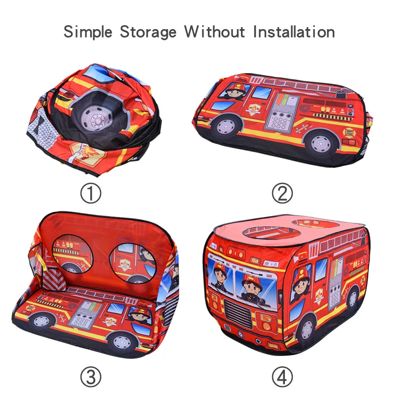 Kids Fire Truck Play Tent — Indoor & Outdoor Playhouse with Sunroof