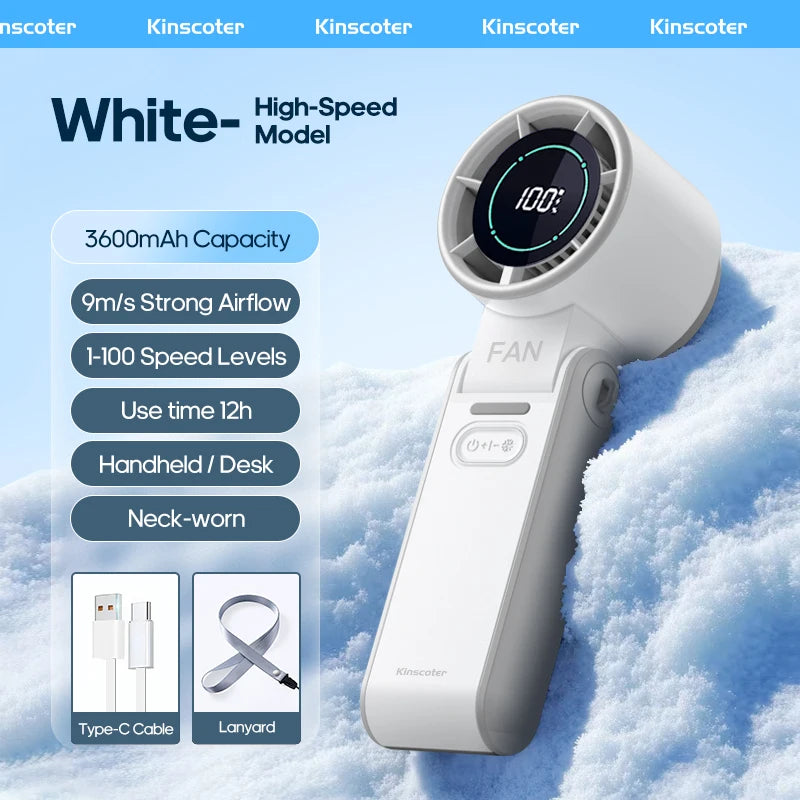 Turbo Handheld Fan — 3600mAh Rechargeable 100-Speed Foldable