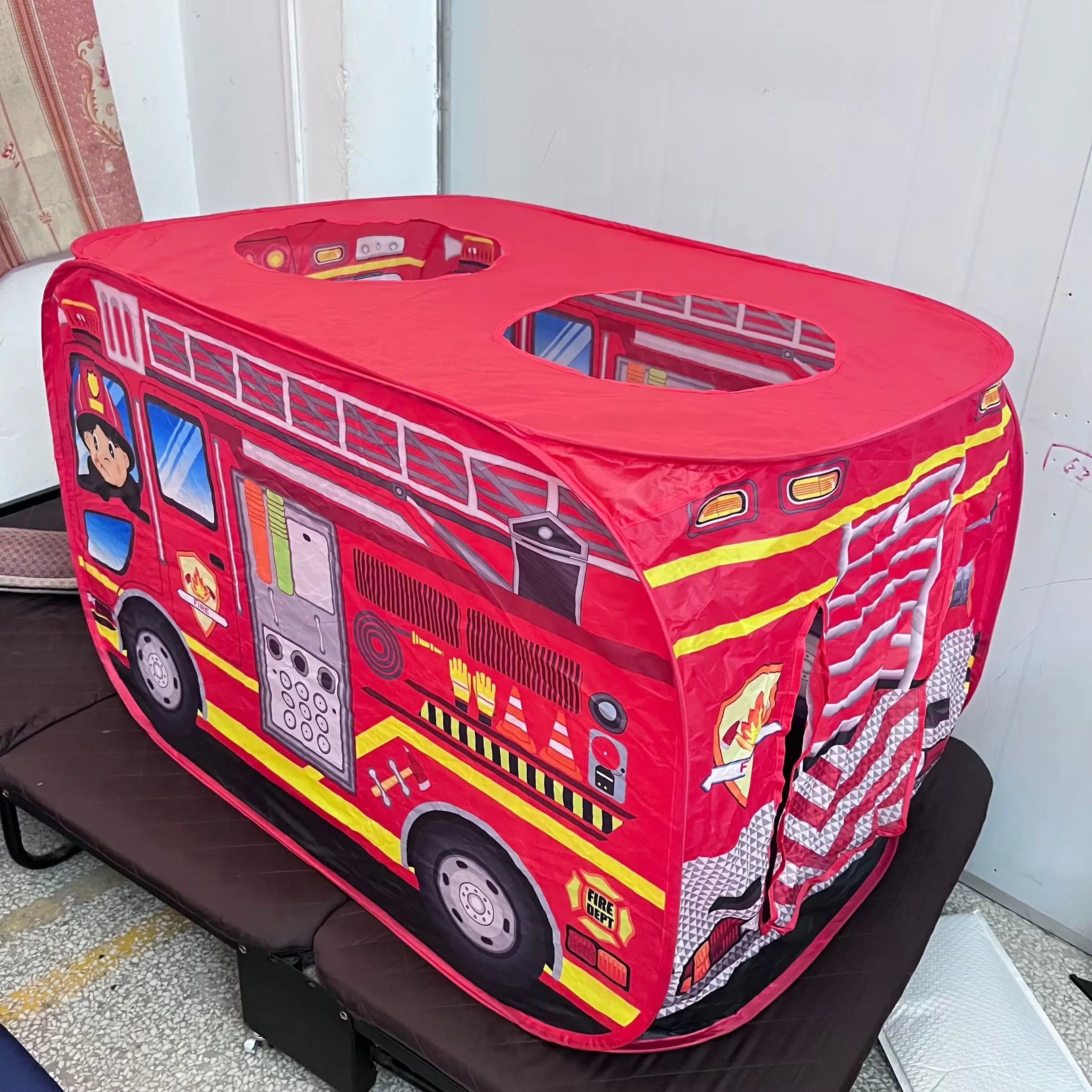 Kids Fire Truck Play Tent — Indoor & Outdoor Playhouse with Sunroof