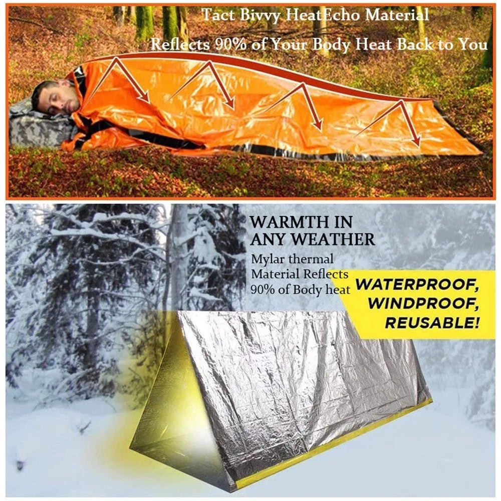 Mylar Emergency Survival Blanket Sleeping Bag — Waterproof Thermal Sack