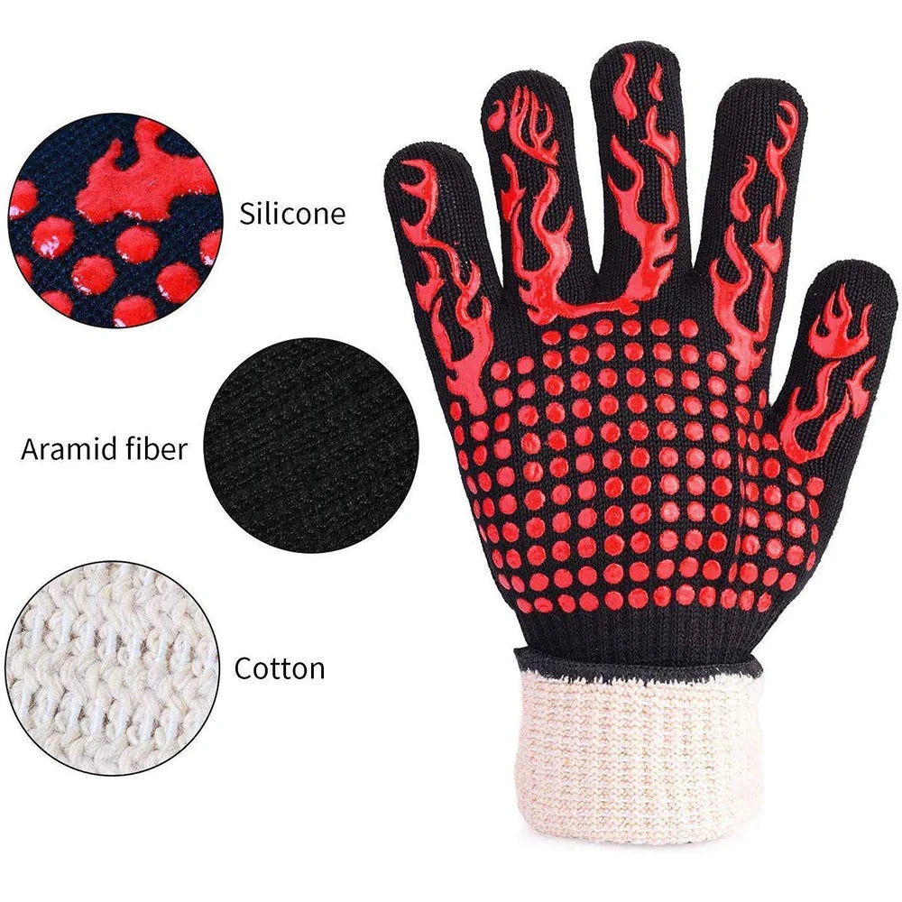 Heat-Resistant BBQ Grill Gloves — Fireproof Non-Slip 500–800°C