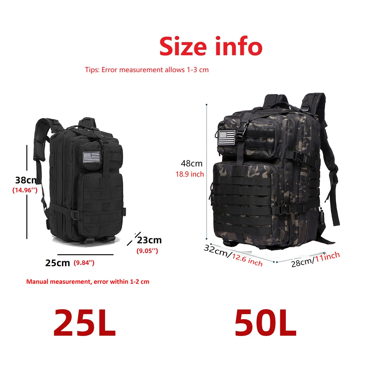 Tactical Hiking Backpack — Waterproof Nylon 25L/50L Outdoor Rucksack