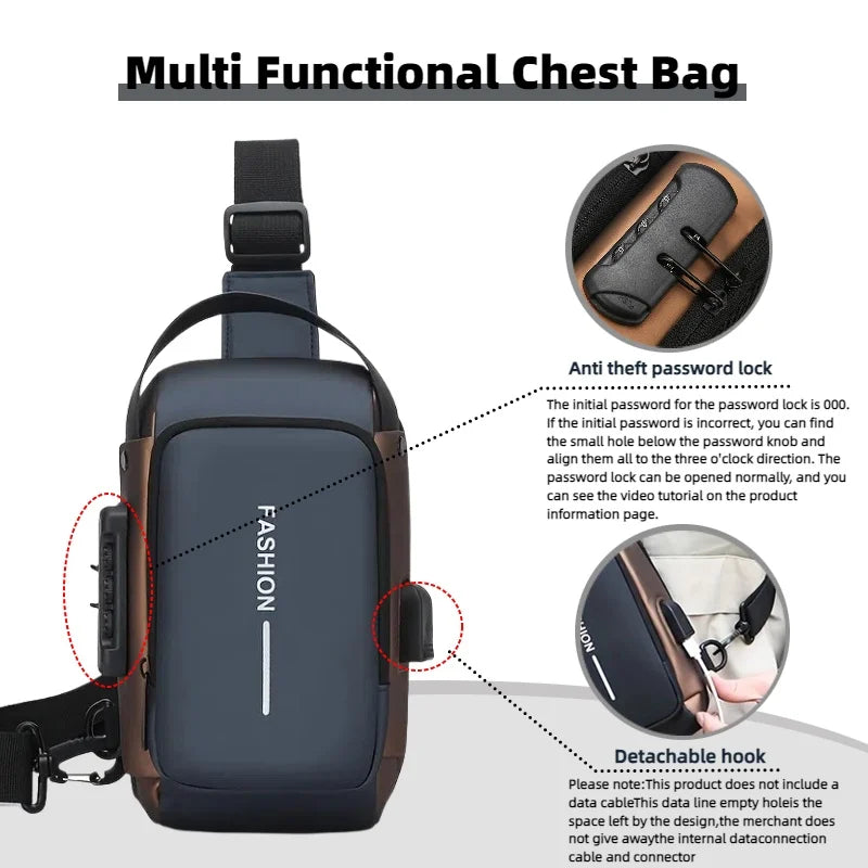 Oxford Fabric Crossbody Sling Bag — Waterproof Chest Pack for Men