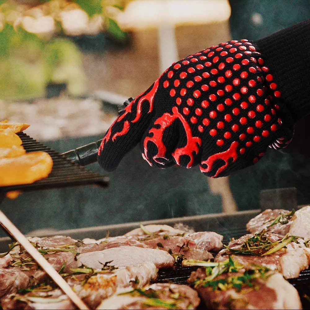 Heat-Resistant BBQ Grill Gloves — Fireproof Non-Slip 500–800°C