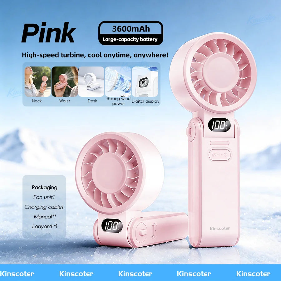 Turbo Handheld Fan — 3600mAh Rechargeable 100-Speed Foldable