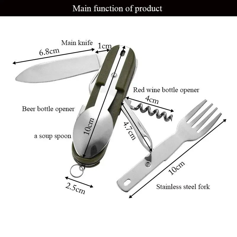 7-in-1 Foldable Camping Cutlery Set — Stainless Steel Outdoor Tableware