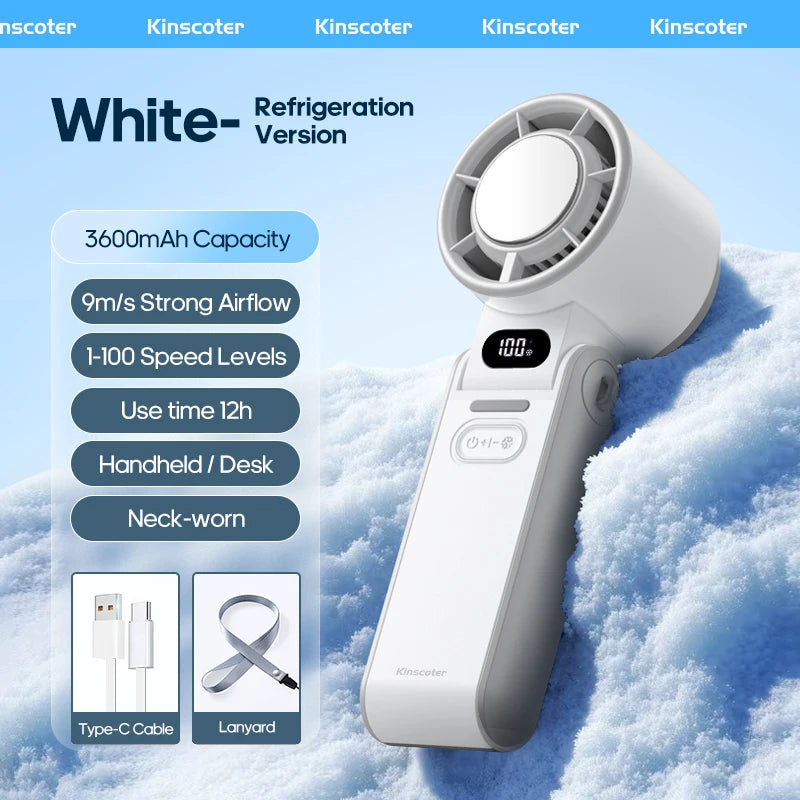 Turbo Handheld Fan — 3600mAh Rechargeable 100-Speed Foldable